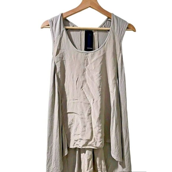 HEATHER Women Tank V-neck Tunic Silk Blend Short Length Beige Size Small - Picture 1 of 7